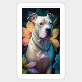 Dogo Argentino Dog Vibrant Tropical Flower Tall Digital Oil Painting Portrait 2 Sticker